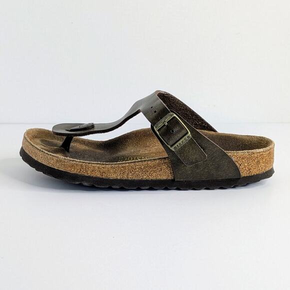 Birkenstock Sandals Gizeh Womens EU 37 Brown Metallic Slip On Thong Cork Leather - Picture 1 of 14
